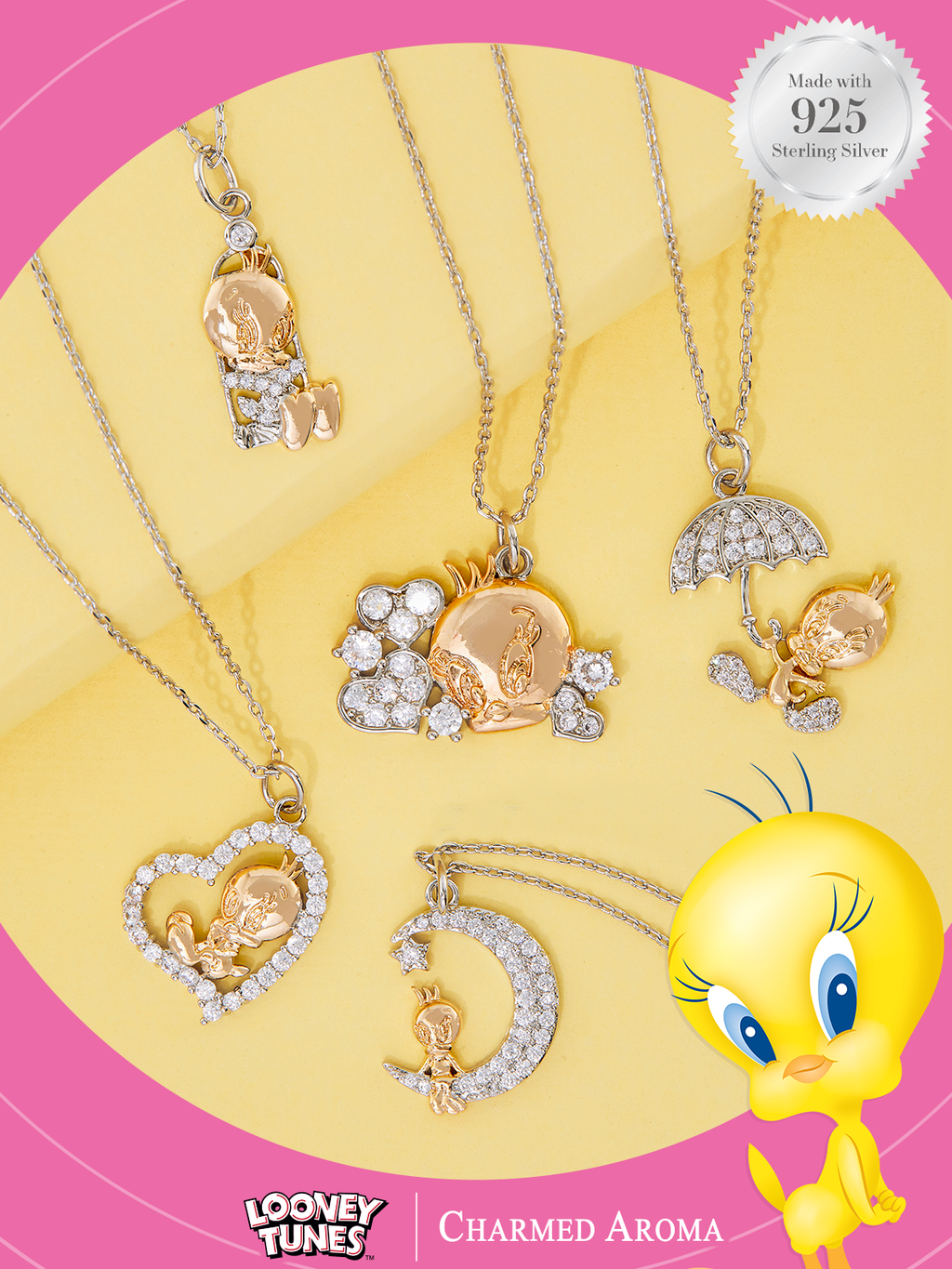 Looney Tunes Tweety Bird Candle - 925 Sterling Silver Tweety Bird Necklace Collection
